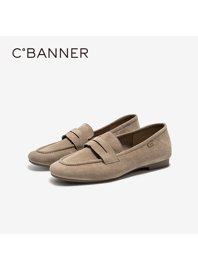 C.banner Low Heel Suede Loafers Women Autumn New Deep Mouth Flats A25411251 Khaki Size 35 - Image 4