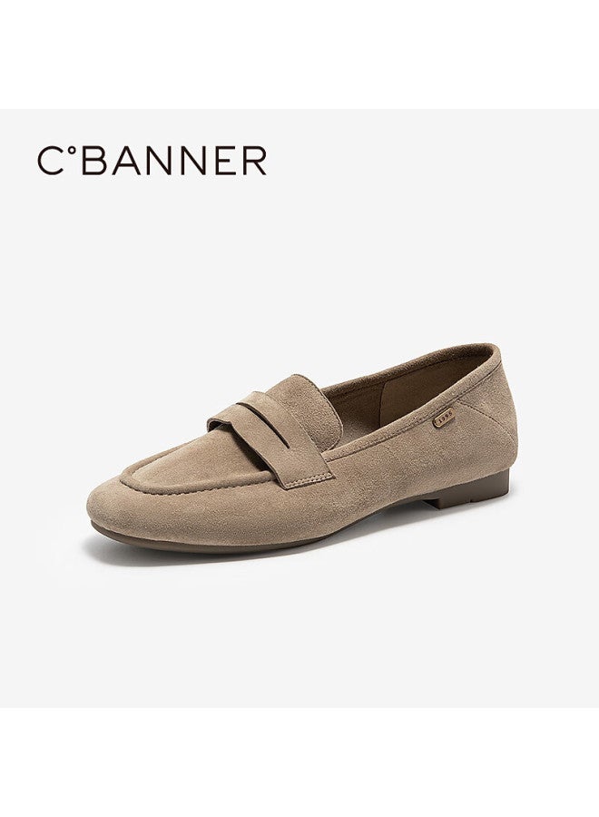 C.banner Low Heel Suede Loafers Women Autumn New Deep Mouth Flats A25411251 Khaki Size 35 - Image 1