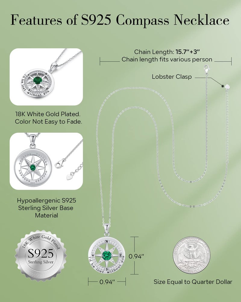 Gifon S925 Sterling Silver Necklace for Wife, Women Anniversary Year Gifts Compass Jewelry, Birthday Gift Ideas for Her Girlfriend Woman Necklaces, 18K White Gold May - Image 4