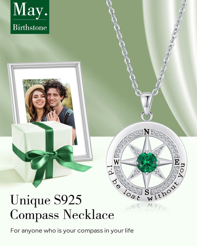 Gifon S925 Sterling Silver Necklace for Wife, Women Anniversary Year Gifts Compass Jewelry, Birthday Gift Ideas for Her Girlfriend Woman Necklaces, 18K White Gold May - Image 3
