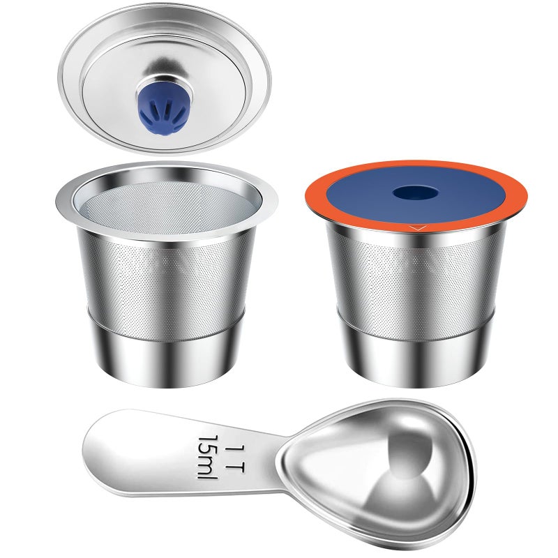 Stainless Steel Reusable K Cups for Keuring 20 10 Reusable Coffee Pods for Keuring Coffee Maker2 Pack K Cups with 1 Pack Scoop Permanent Filters 2Pack
