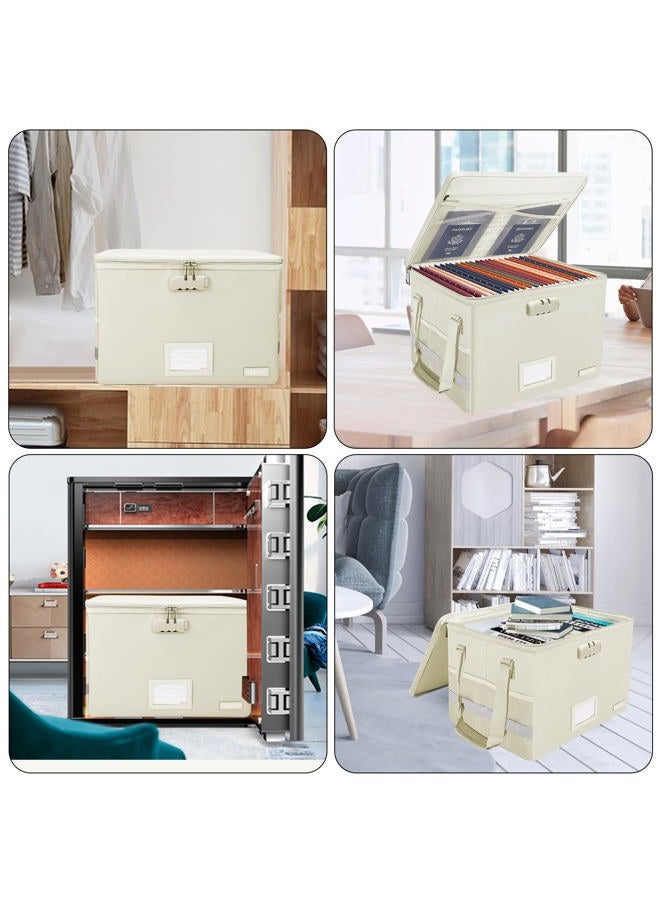 ENGPOW File Box with Lock,Fireproof Document Box with Pockets,Collapsible File Storage Organizer Box Filing Box with Handle,Portable Home Office Safe Box for Hanging Letter/Legal Folder,2 Pack(Beige) - Image 2
