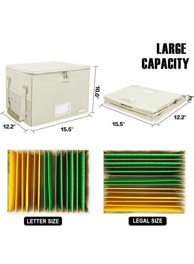 ENGPOW File Box with Lock,Fireproof Document Box with Pockets,Collapsible File Storage Organizer Box Filing Box with Handle,Portable Home Office Safe Box for Hanging Letter/Legal Folder,2 Pack(Beige) - Image 5