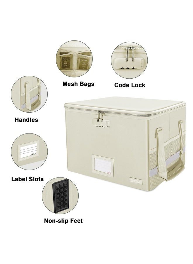 ENGPOW File Box with Lock,Fireproof Document Box with Pockets,Collapsible File Storage Organizer Box Filing Box with Handle,Portable Home Office Safe Box for Hanging Letter/Legal Folder,2 Pack(Beige) - Image 3