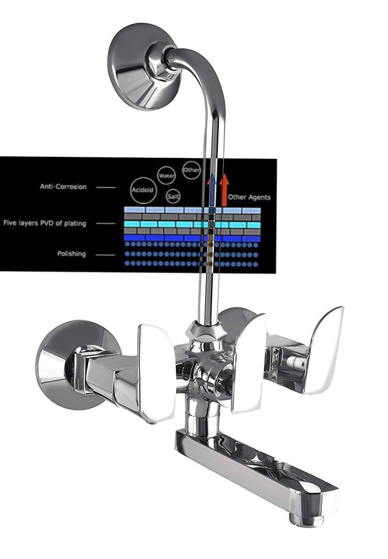 10X Brass Wall Mixer 2 in 1 for Bathroom WM-5013 with Provision for Overhead Shower with Long Bend Pipe Ch - Image 5