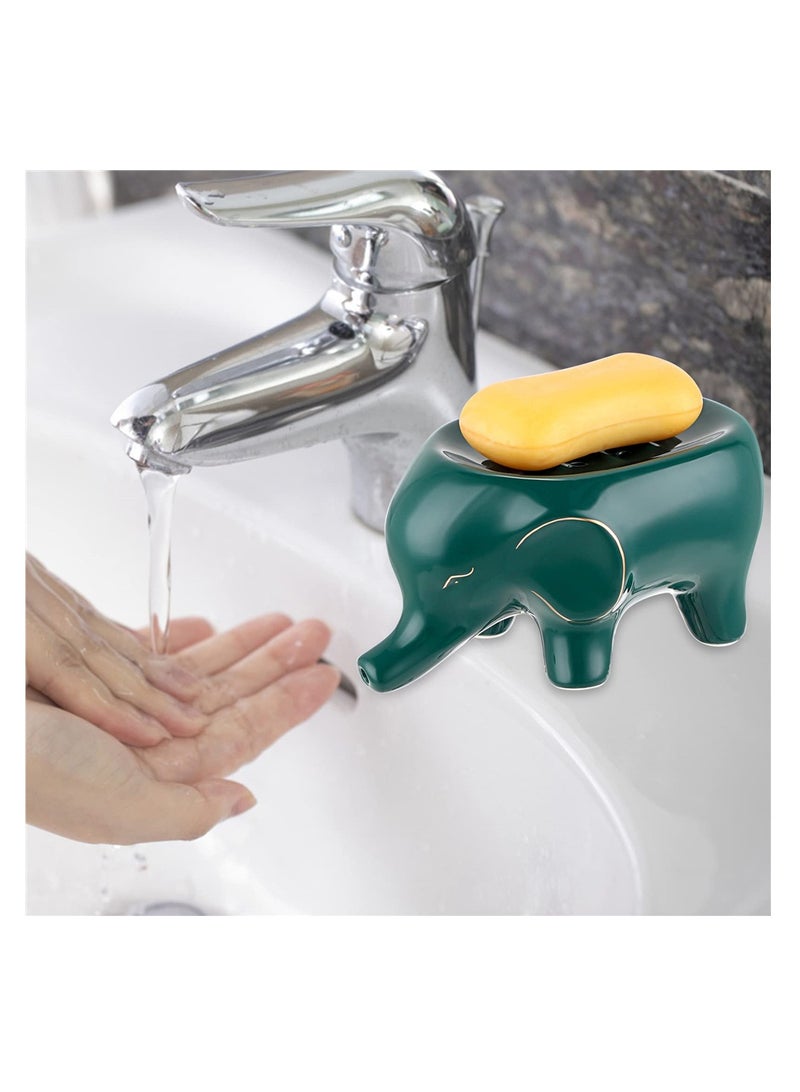 SYOSI SYOSI, Ceramic Elephant Soap Dish Holder, Self Draining Soap Container Holder, Lovely Animal Drainable Soap Tray for Bathroom Sink Tub, Kitchen  - Image 4