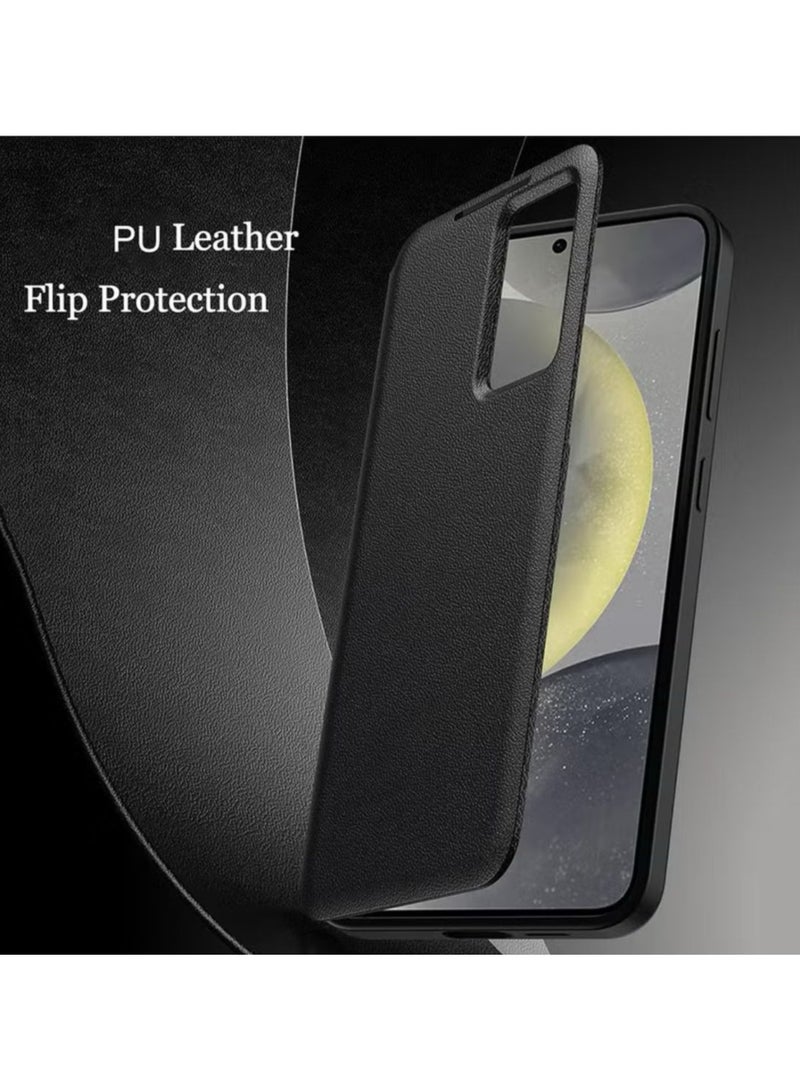 S25 Ultra Smart Clear View Leather Cover Black - Image 3