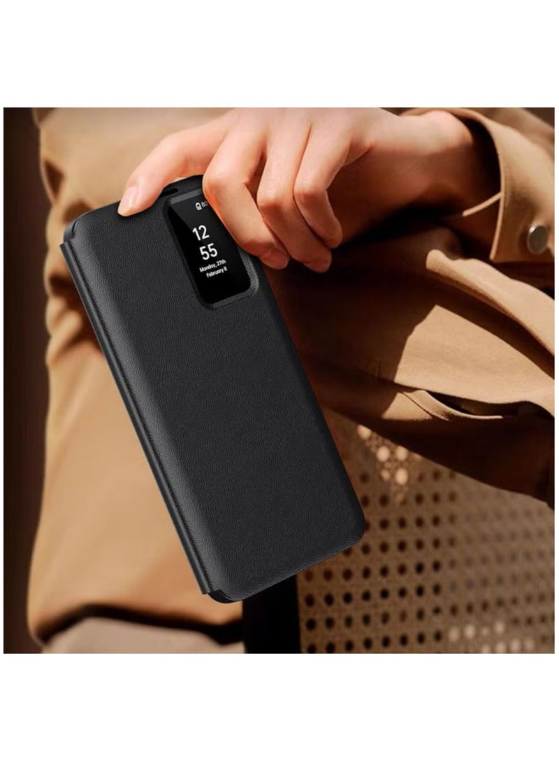 S25 Ultra Smart Clear View Leather Cover Black - Image 2