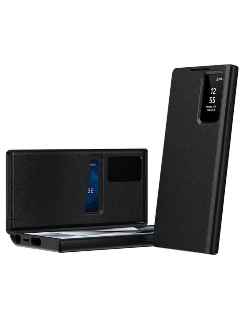 S25 Ultra Smart Clear View Leather Cover Black - Image 1