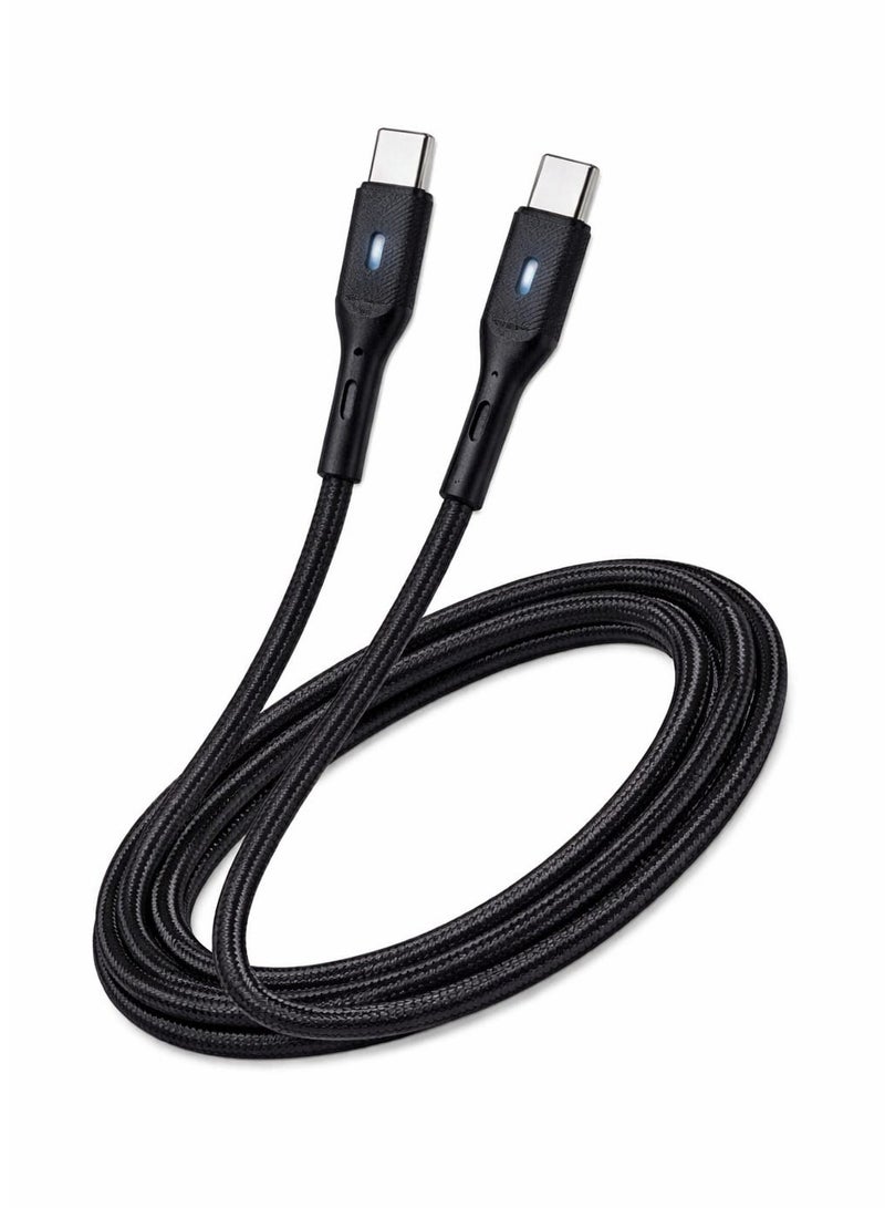 DC-C81 كابل شحن سريع تايب سي الى تايب سي اضاءة ليد قدرة خمسة وستون واط ثلاثة امبير كابل بيانات سريع طول مئة سنتيمتر قماش نايلون منسوج شريحة ذكية حماية الشحن