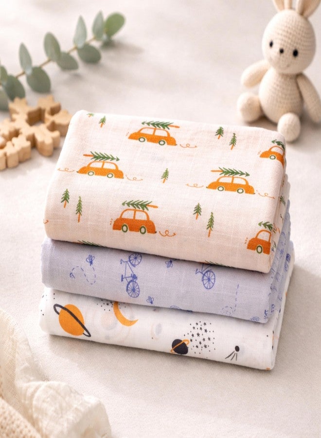 NEW COMERS® Cotton Muslin Baby Swaddle Set, Multicolor Printed Muslin Swaddle Wrap for New Born Baby, Soft Pure Cotton Sheet Baby Wrap Set, Baby Product (Swaddle_07) - Image 4