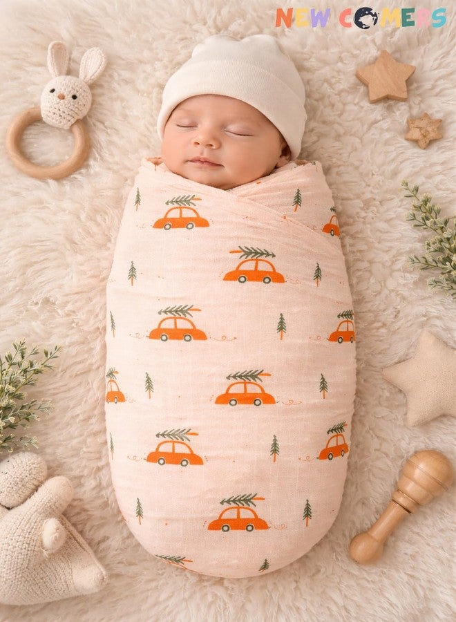 NEW COMERS® Cotton Muslin Baby Swaddle Set, Multicolor Printed Muslin Swaddle Wrap for New Born Baby, Soft Pure Cotton Sheet Baby Wrap Set, Baby Product (Swaddle_07) - Image 5