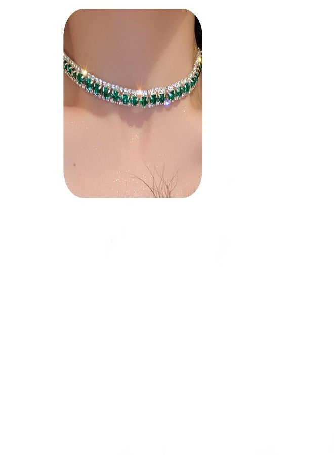 YERTTER Vintage Green Crystal Jewelry Set Choker Necklace with Earrings Set Statement Rhinestone Choker Earrings for Women - Image 1