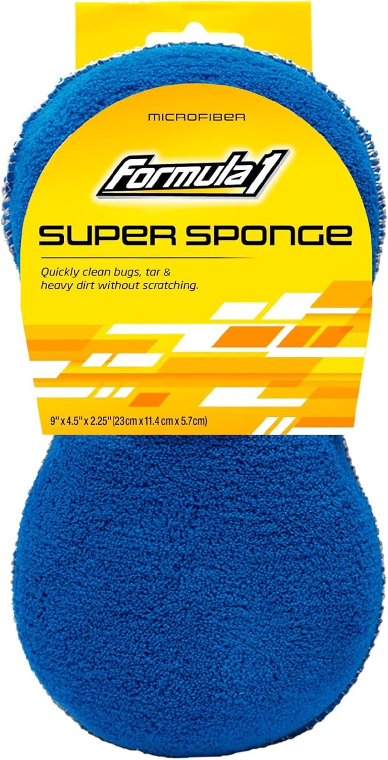 Formula 1 Super Car Wash Sponge – Two-Sided Microfiber Sponge with Mesh Scrubber Side – Car Sponges for an Intense Clean – Durable & Effective Car Cleaning Supplies - Image 1