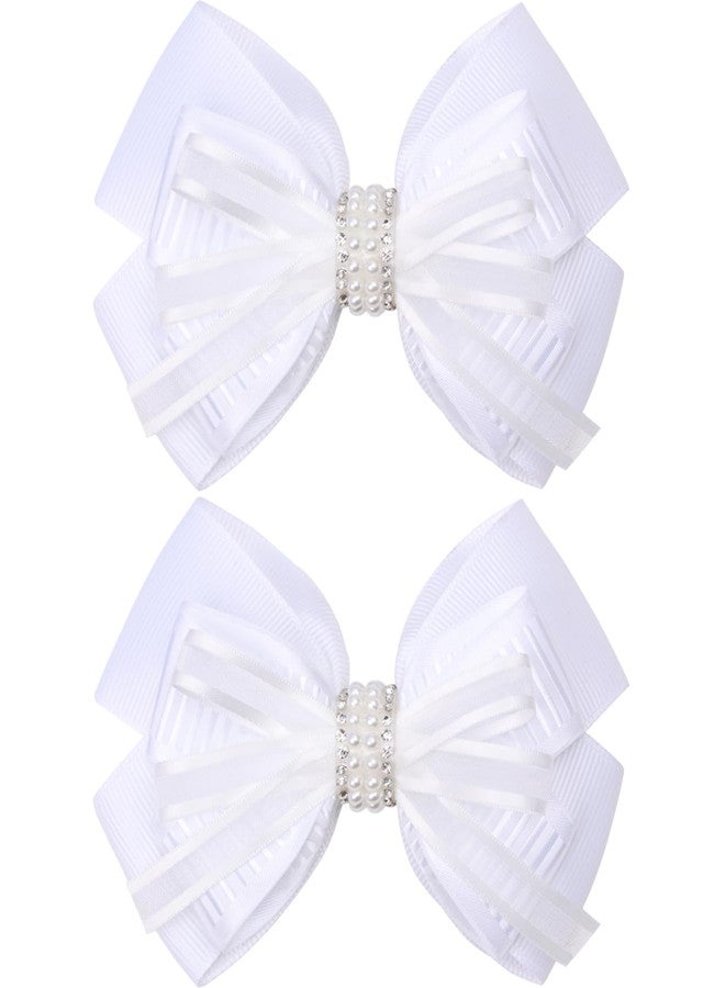 ZOLYCO 4.5-Inch Hair Bows Alligator Clips Delicate Pearl Hair Accessories for Girls, Toddler, Kids and Women Daily Dress Up Birthday Wedding Christmas Occasions- Set of 2 - Image 1