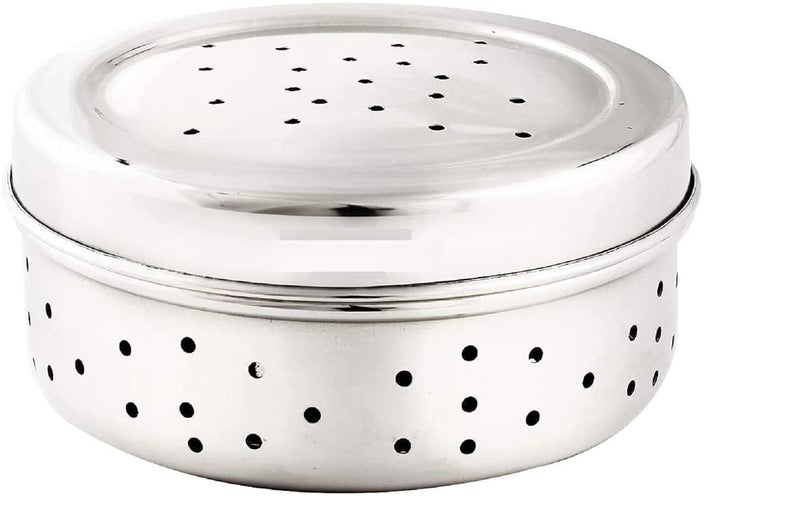Dynore Dynore Stainless Steel Hole Puri DabbaSprout Makercoriander dabbaFlat Dabba With Air Ventilation Hole Through it Set of 2 Kothmir Dabba  - Image 5