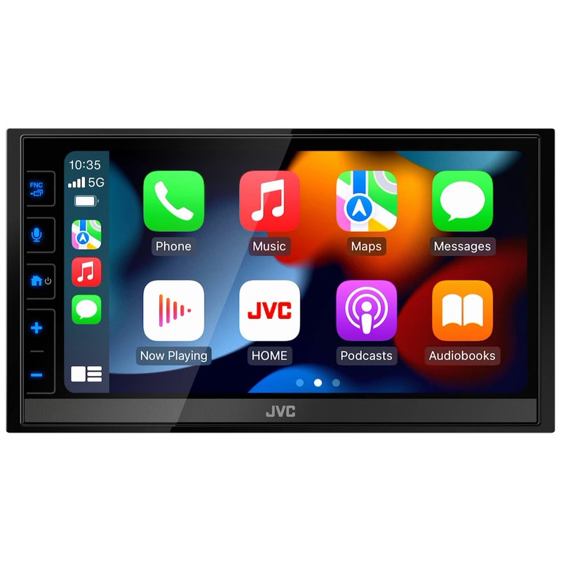 JVC جهاز تشغيل الوسائط الرقمية JVC KWM785BW اللاسلكي مع Apple CarPlay وAndroid Auto، مزدوج الدين، شاشة تعمل باللمس LCD بحجم 68 بوصة، AM/FM، بلوتوث، منفذ USB، iDatalink Maestro، SiriusXM، مضخم صوت من الفئة D، راديو السيارة