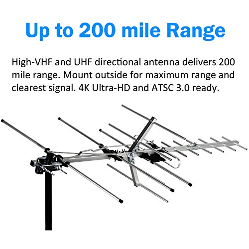 Five Star TV Antenna Indoor/Outdoor Yagi Satellite HD Antenna with up to 200 Mile Range - Attic or Roof Mount TV Antenna, Digital OTA Radio/FM Antenna for 4K 1080P with Mounting Pole - Image 2