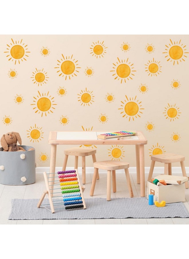 AnyDesign 9 Sheet Boho Sun Wall Stickers Watercolor Sun Wall Decals Yellow Sunshine Removable Selfadhesive Wall Decorations For Classroom Bedroom Play Room Office Home Art Living Room Decor - Image 1
