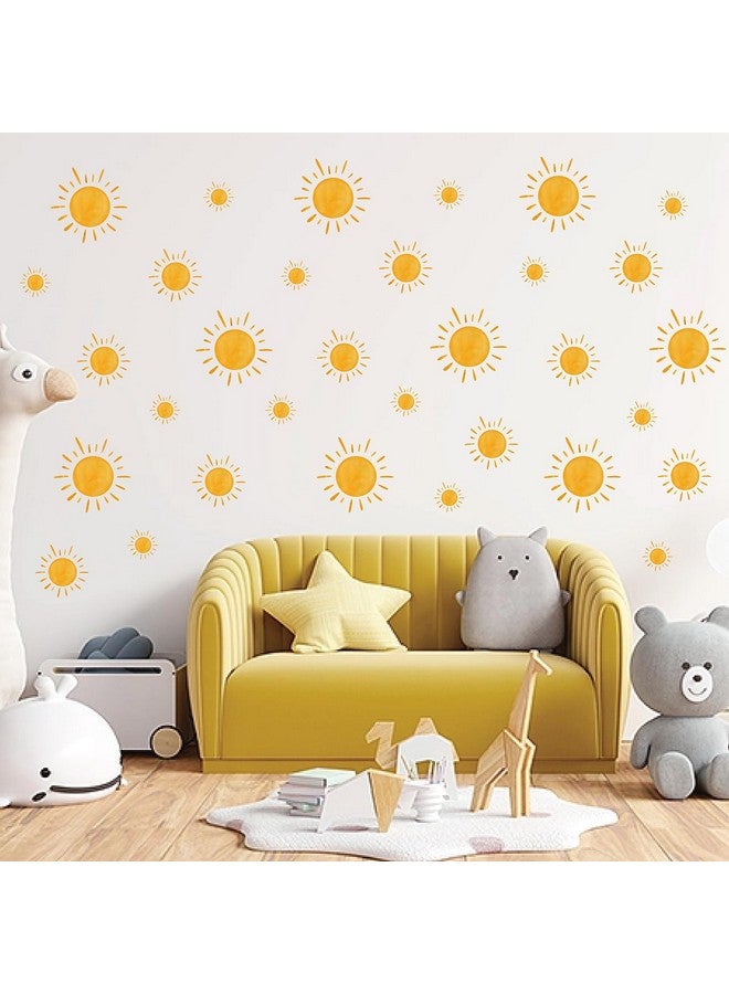AnyDesign 9 Sheet Boho Sun Wall Stickers Watercolor Sun Wall Decals Yellow Sunshine Removable Selfadhesive Wall Decorations For Classroom Bedroom Play Room Office Home Art Living Room Decor - Image 4