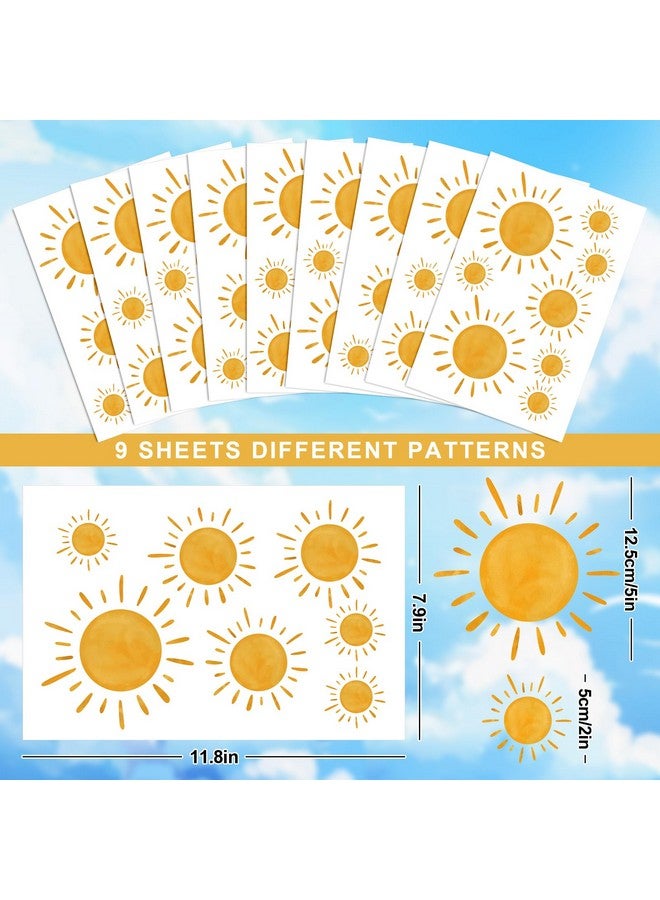 AnyDesign 9 Sheet Boho Sun Wall Stickers Watercolor Sun Wall Decals Yellow Sunshine Removable Selfadhesive Wall Decorations For Classroom Bedroom Play Room Office Home Art Living Room Decor - Image 2