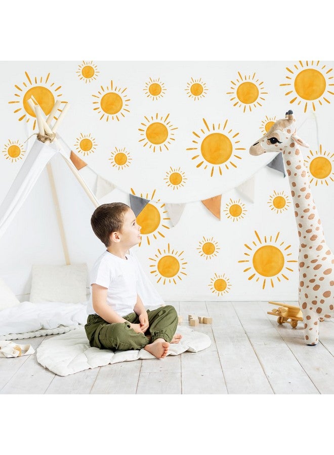 AnyDesign 9 Sheet Boho Sun Wall Stickers Watercolor Sun Wall Decals Yellow Sunshine Removable Selfadhesive Wall Decorations For Classroom Bedroom Play Room Office Home Art Living Room Decor - Image 3