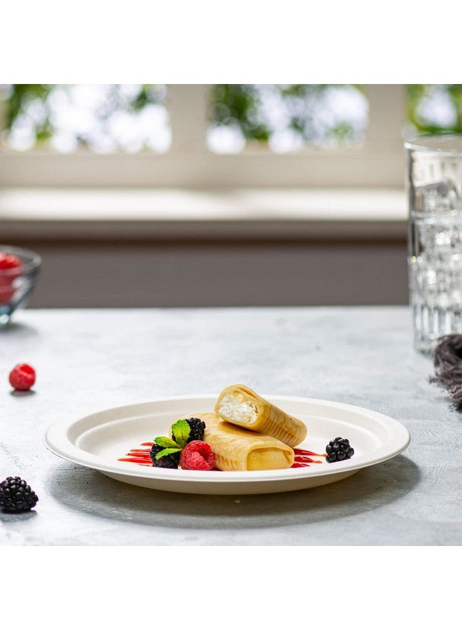 Comfy Package 100% Compostable 9 Inch Heavy-Duty Plates [125 Pack] Eco-Friendly Disposable Sugarcane Paper Plates, White - Image 3