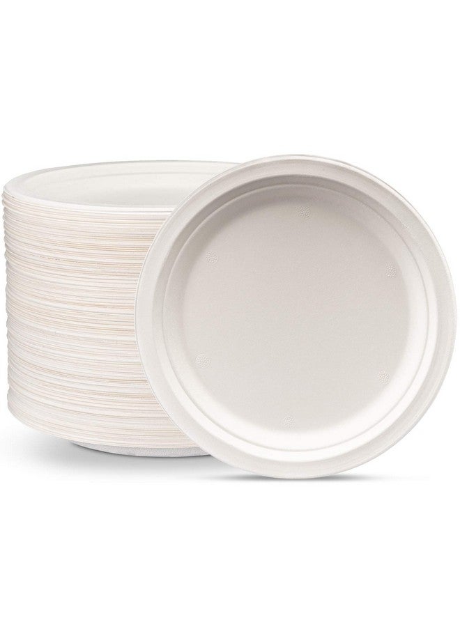 Comfy Package 100% Compostable 9 Inch Heavy-Duty Plates [125 Pack] Eco-Friendly Disposable Sugarcane Paper Plates, White - Image 1