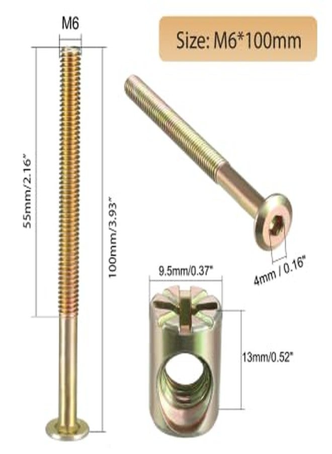 Chazcool 10 Pack M6 X 100mm Barrel Bolt Nuts, Cross Dowel Set for Furniture Cots Beds Chair Crib Spare Connector Parts(100mm) - Image 2