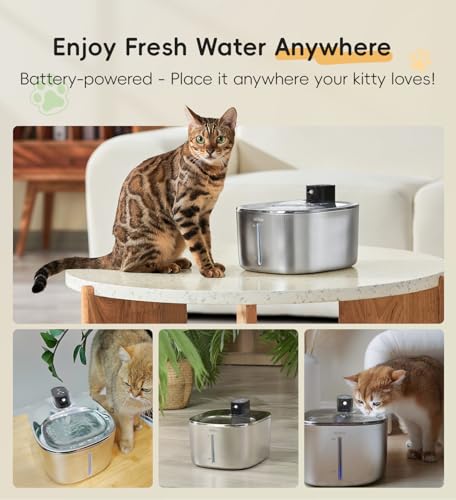 WILKIEE Cat Water Fountain Stainless Steel 138floz 41L Cat Fountain Pet Water Dispenser Cordless for Cats Dogs Indoor - Image 3