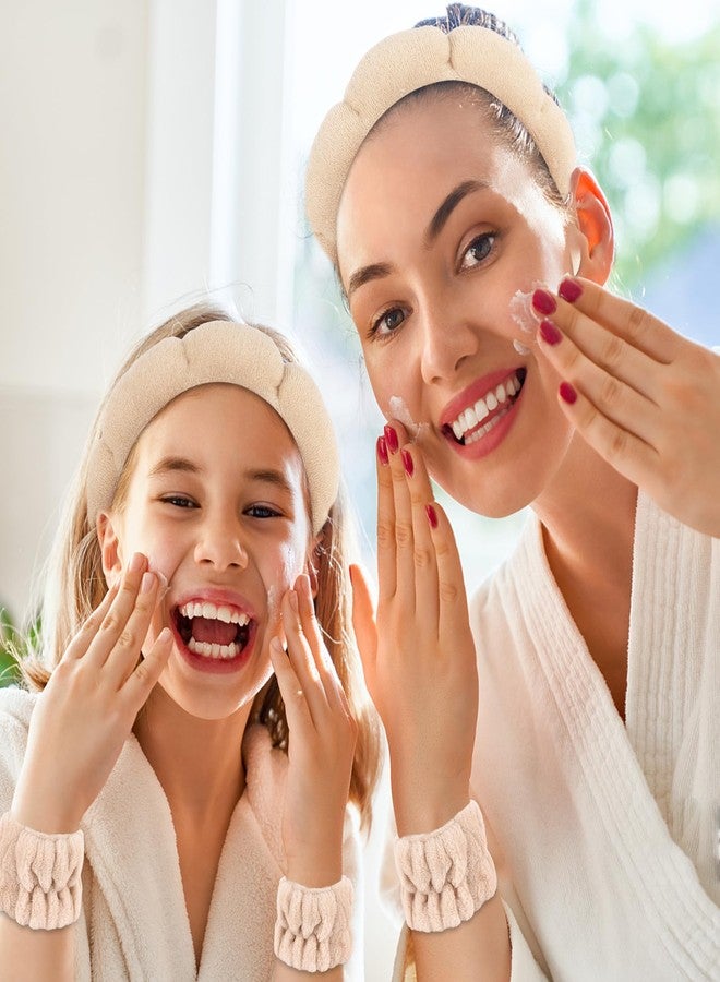 CAVETEE Skincare Headband for Washing Face, Spa Headband and Wristband Set Bubble Sponge Skin Care Head band Soft Puffy Terry Cloth Hair Accessories for Women (Beige, one size) - Image 5