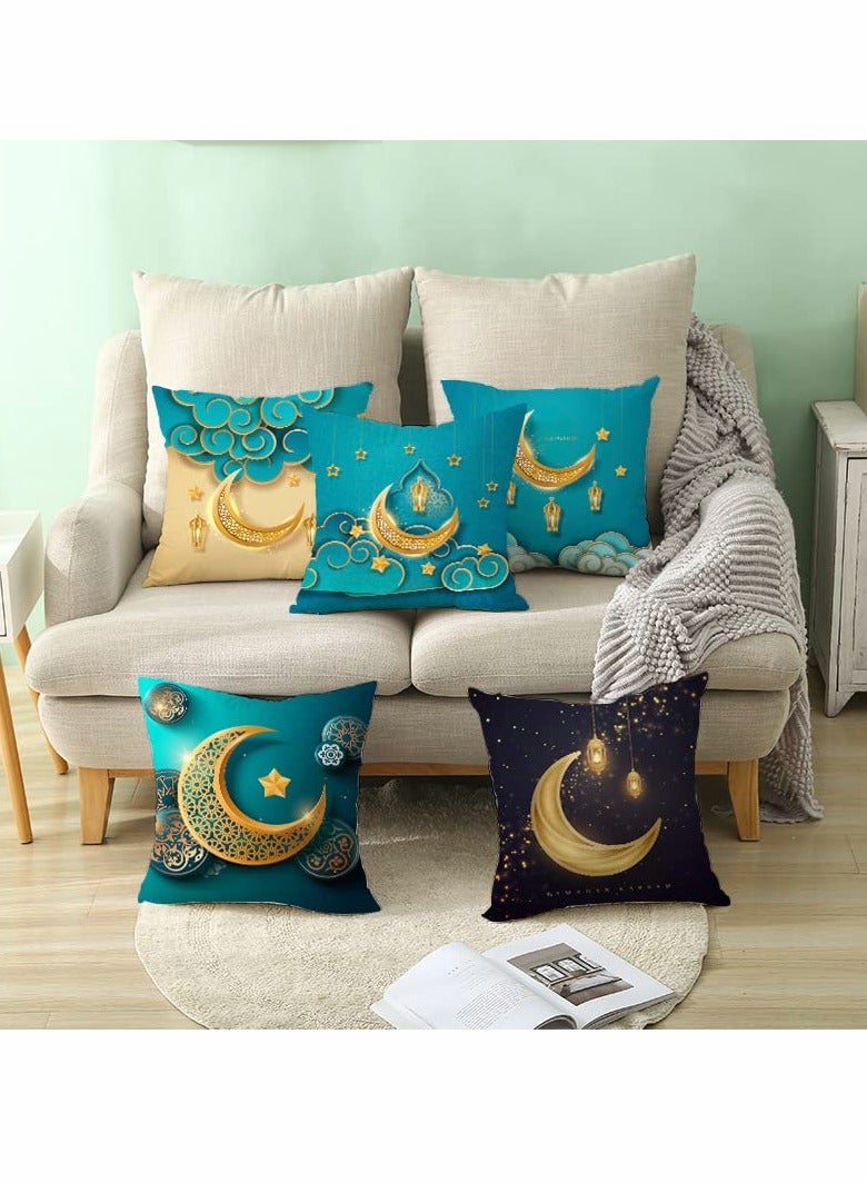 Ramadan Decorative Throw Pillow Covers Set of 4, Star and Moon Design Cushion Cases for Sofa and Home, 18x18" Square Pillow Cases for Couch and Car  - Image 5