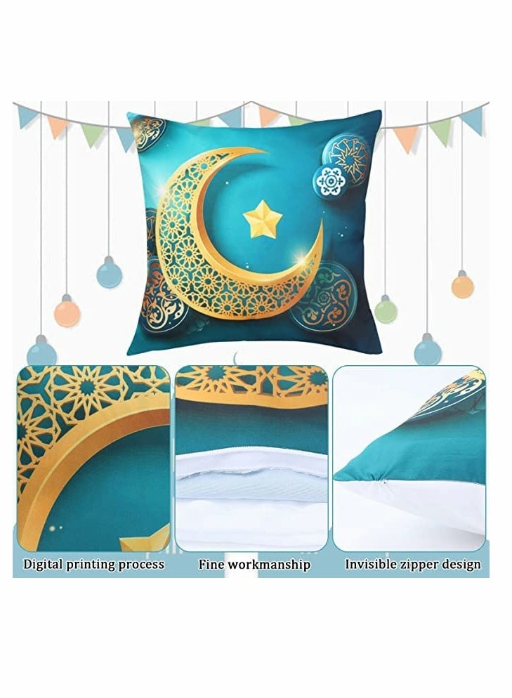 Ramadan Decorative Throw Pillow Covers Set of 4, Star and Moon Design Cushion Cases for Sofa and Home, 18x18" Square Pillow Cases for Couch and Car  - Image 2