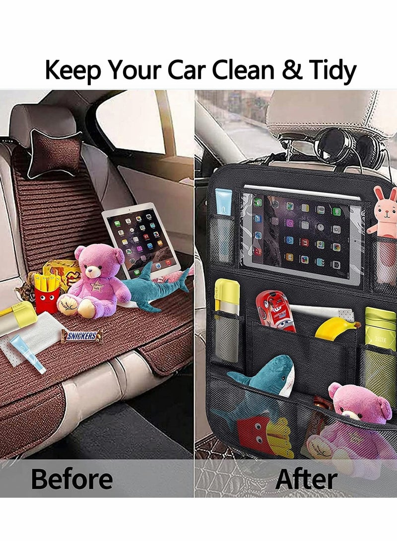 SOLARAE Car Seat Organizer, Backseat Organizer with Touchable Tablet Holder and 9 Storage Pockets, Kick Mats Back for Toys Water Bottle Books Pens - Image 4
