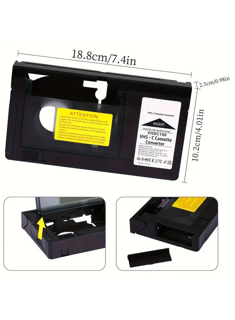Classic Old Cassette Video Tape Converter VHS tape type converts to VHS-C tapes. This tape converter only works on old VCRs. The product is battery operated and batteries are not included. This product is specially designed to play VHC-C tapes. Place in a VHC tape cassette and play on a VCR. Note: This product is not compatible with MiniDV, Hi8, Digital 8 and 8mm tapes. - Image 2
