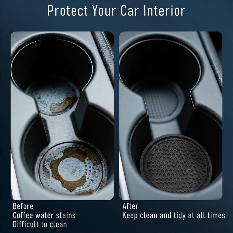 KULOLO Toby’s Car Cup Holder Coaster 4 Pack - Non Slip & Shockproof,Flexible PVC Rubber Insert for Car/Truck/SUV/Van (2.75"x0.2") Universal Fit Auto Cup Holders Accessories for Women and Man (Black) - Image 3