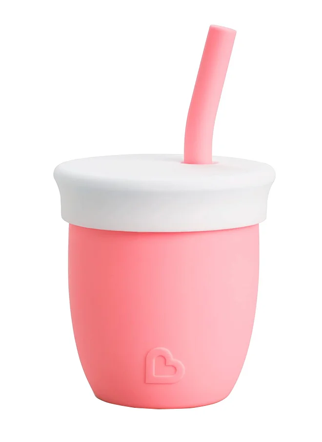 مونشكين C'est Silicone Open Training Cup With Straw, 6 Months +, 120Ml, Coral