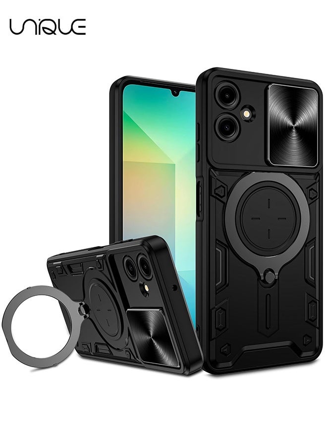 يونيك متوافق مع سامسونج جالاكسي A06 4G قوس شل - مع غطاء عدسة الكاميرا المنزلق - غطاء حماية للنساء والفتيات والرجال - متوافق مع جراب سامسونج جالاكسي A06 4G - أسود - Image 1