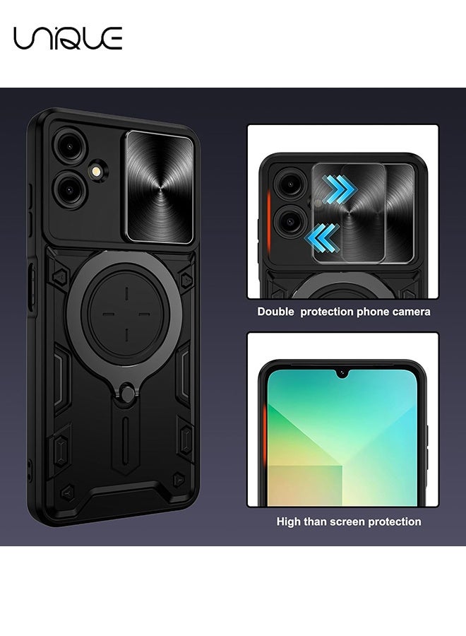 يونيك متوافق مع سامسونج جالاكسي A06 4G قوس شل - مع غطاء عدسة الكاميرا المنزلق - غطاء حماية للنساء والفتيات والرجال - متوافق مع جراب سامسونج جالاكسي A06 4G - أسود - Image 3