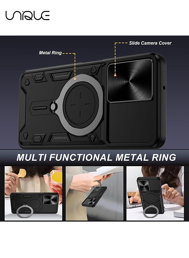 يونيك متوافق مع سامسونج جالاكسي A06 4G قوس شل - مع غطاء عدسة الكاميرا المنزلق - غطاء حماية للنساء والفتيات والرجال - متوافق مع جراب سامسونج جالاكسي A06 4G - أسود - Image 5