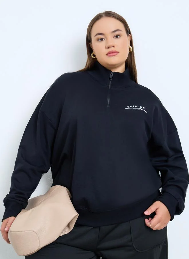 ستايلي سويت شيرت بمقاس كبير وقصة عادية مع سحَّاب غلق