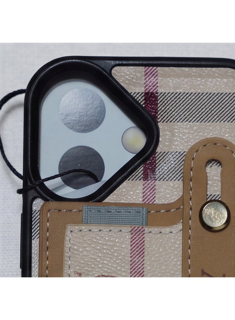 BURBERRY Classic Plaid Leather Case with Card Holder & Hand Strap Stand for iPhone 17 - Image 2