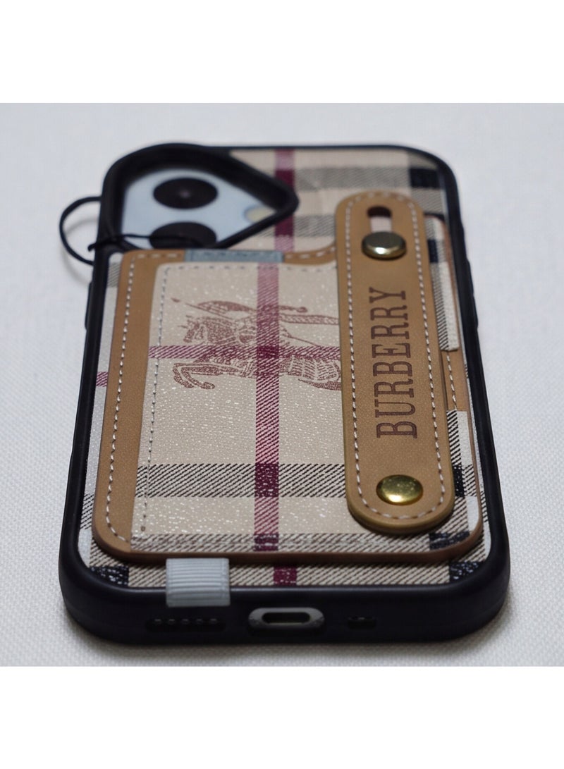 BURBERRY Classic Plaid Leather Case with Card Holder & Hand Strap Stand for iPhone 17 - Image 3