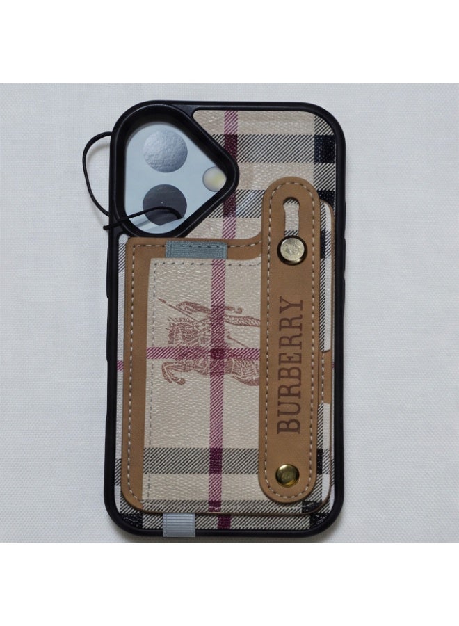 BURBERRY Classic Plaid Leather Case with Card Holder & Hand Strap Stand for iPhone 17 - Image 5