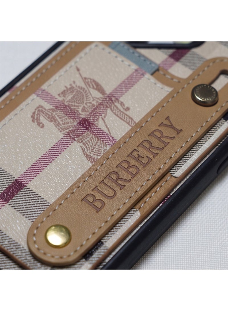 BURBERRY Classic Plaid Leather Case with Card Holder & Hand Strap Stand for iPhone 17 - Image 4