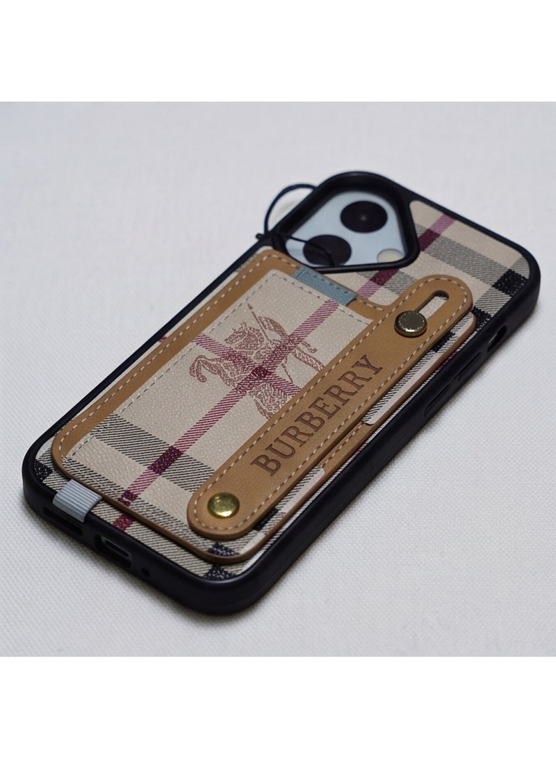 BURBERRY Classic Plaid Leather Case with Card Holder & Hand Strap Stand for iPhone 17 - Image 1