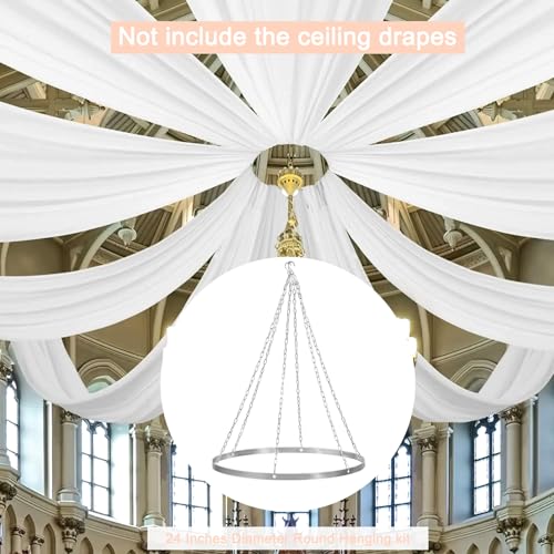 FOTSHARER Ceiling Drapes Hanging Kit 24 Inches Silver Metallic Wedding Ceiling Drapes Hoop Metal Ceiling Draping Kit for Wedding Ceremony Ceiling Hanging Ring Hardware Kit for Prom Party Decorations - Image 3