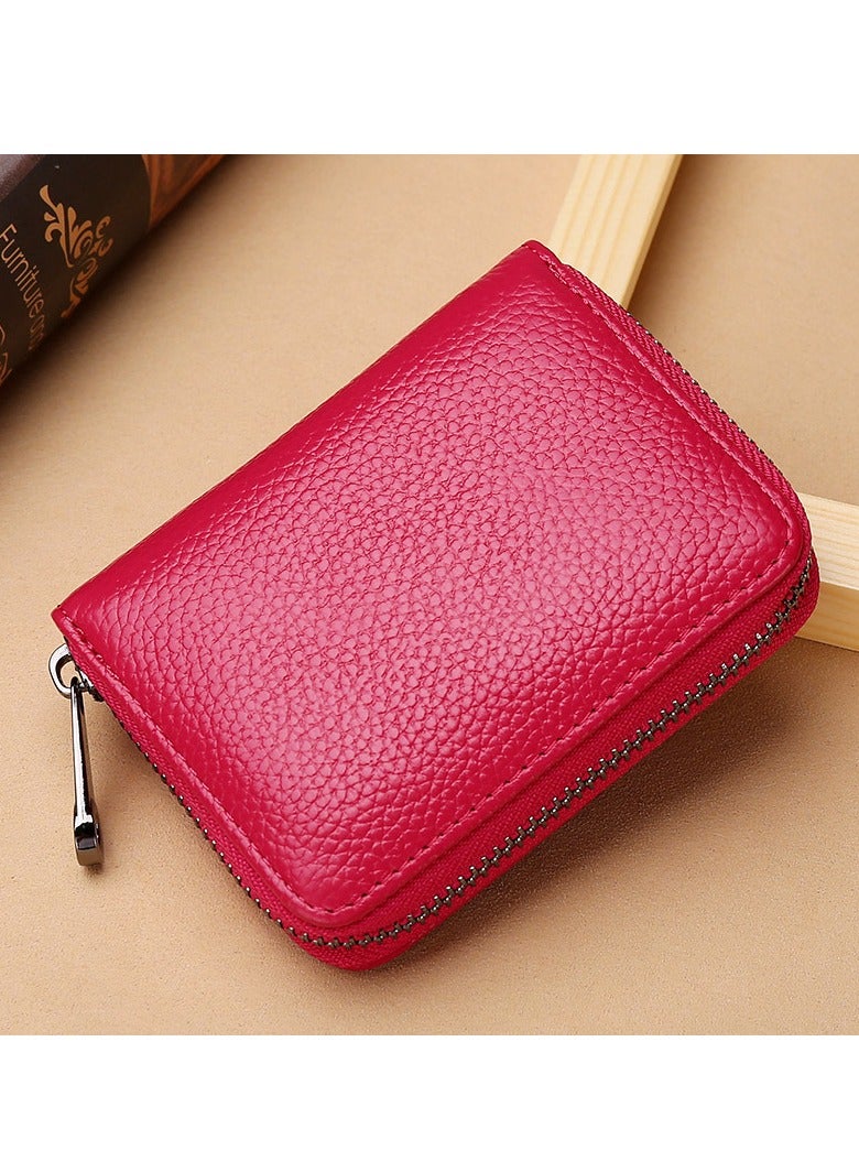 Men Women PU Leather Credit Card Holder Zipper Wallet With 20 Card Slots（RoseRed）  - Image 2