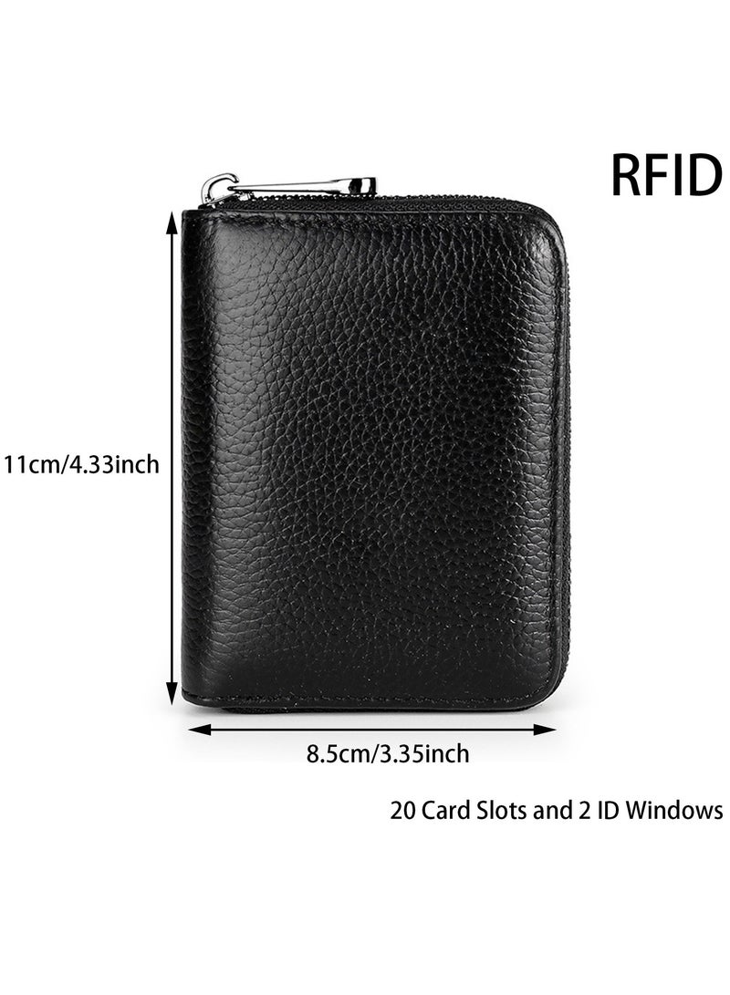 Men Women PU Leather Credit Card Holder Zipper Wallet With 20 Card Slots（RoseRed）  - Image 3