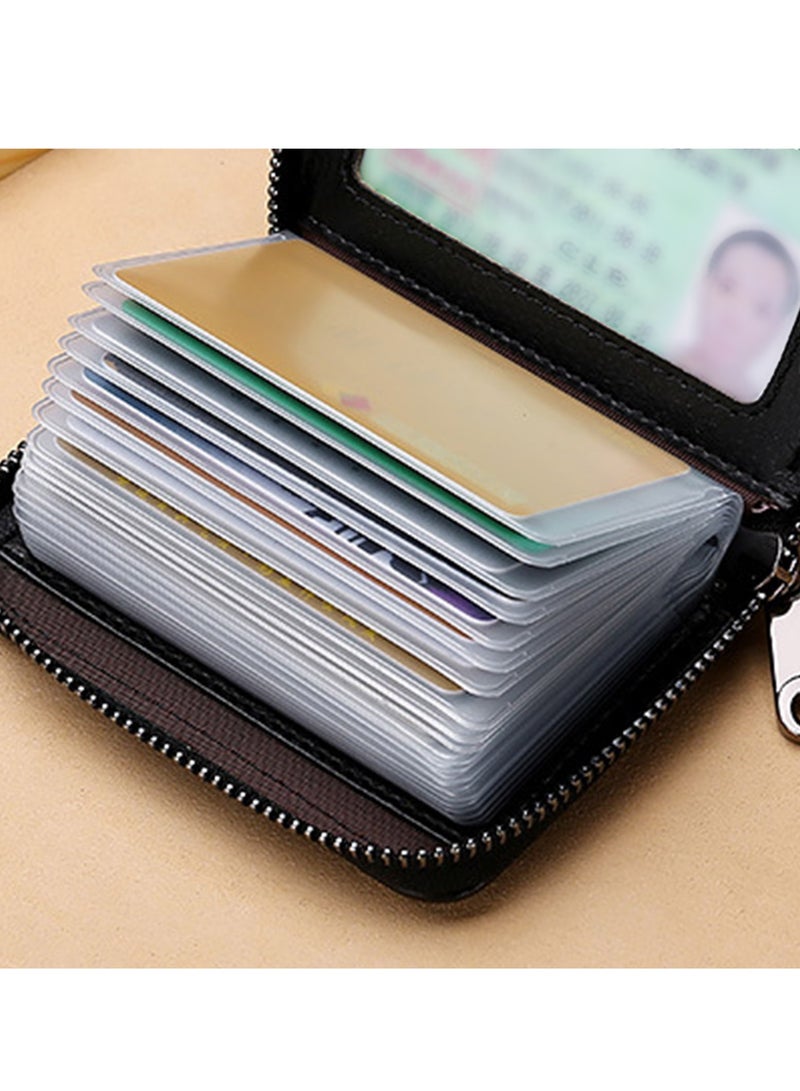 Men Women PU Leather Credit Card Holder Zipper Wallet With 20 Card Slots（RoseRed）  - Image 4